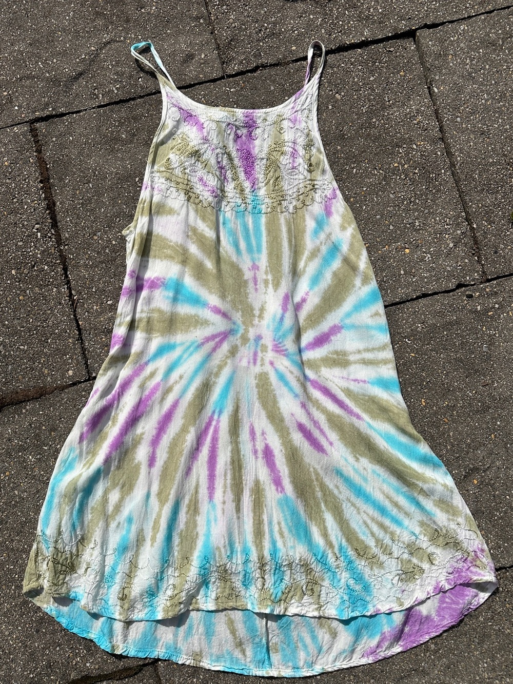India Boutique Tie Dye Open V-Back Embroidered Umbrella Sundress | One Size